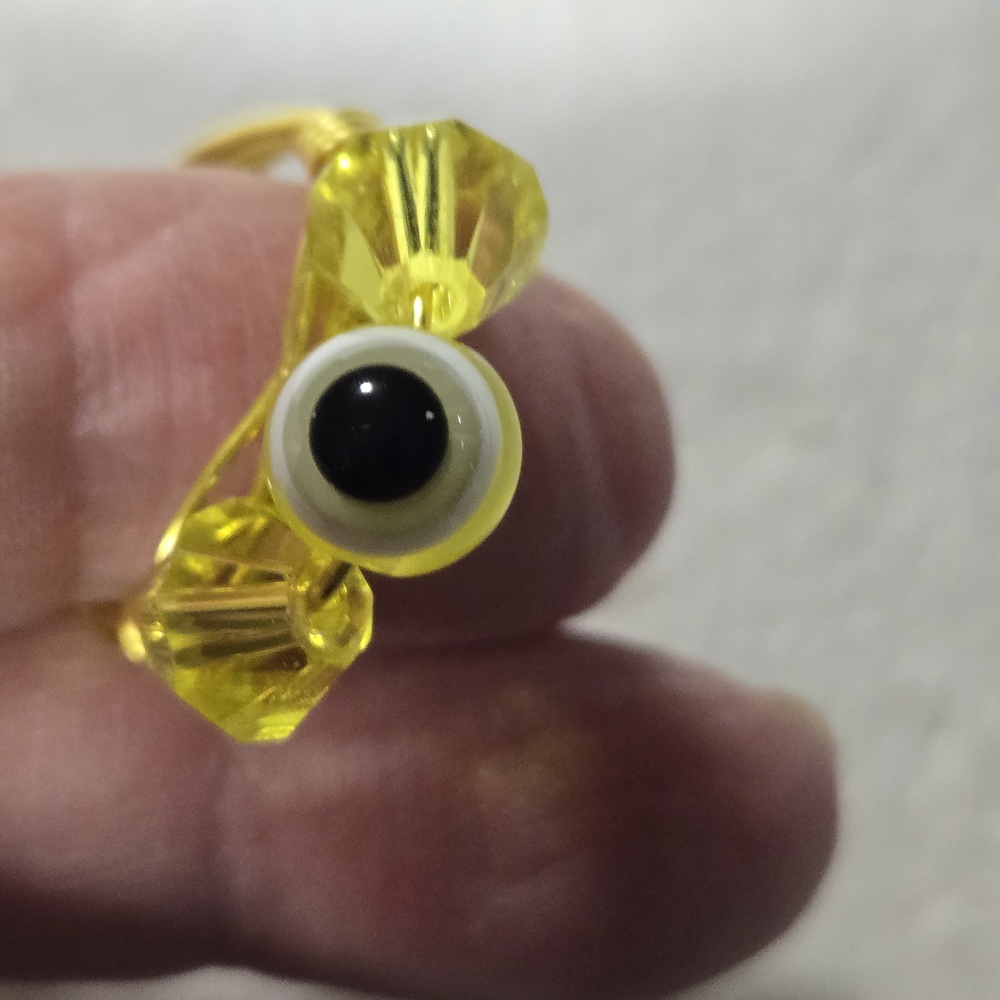 Hand Crafted Yellow Crystal and Evil Eye Ring